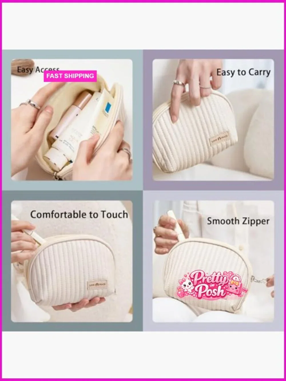PU Leather Mini Cosmetic Bag Waterproof Makeup Organizer with Zipper